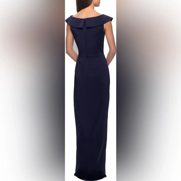 NWT Surplice Off the Shoulder Column Gown Navy Size 2 - Picture 2 of 9